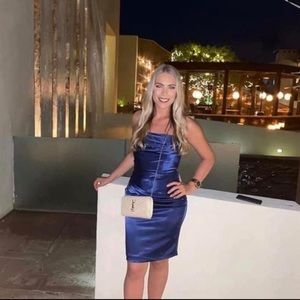 Navy Blue Satin Dress from Fashion Nova